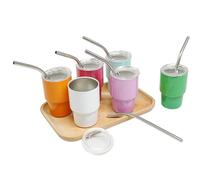 Xikangshun 6PCS Mini Tumbler Shot Glasses, 3oz Stainless Steel, 4.3×8cm Cute Multicolor Cups with Straw & Lid, Mini Sublimation Cup for Coffee, Tea