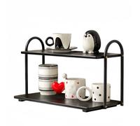 XIKEMADI Natural Bamboo Coffee Station Organizer, 2-Tier Wooden Kitchen Counter Shelf for Bar Accessories, Multi-Functional Countertop Storage Rack for Cups, Spices, Coffee Essentials (Black)