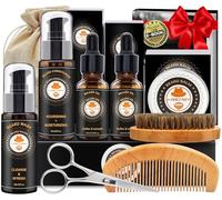 Upgraded Beard Grooming Kit w/Beard Conditioner,Beard Oil,Beard Balm,Beard Brush,Beard Wash,Beard Comb,Scissor,Bag,E-Book,Valentines Fathers Birthday Gifts for Men Him Dad Husband Boyfriend