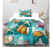 XIKMLSID 2 Piece Seashells Starfish Print Duvet Cover Theme Bedding Marine Animals Graphic Comforter Cover Bedding for Adult Men Women With 1 Pillowcases Single（135x200cm）