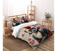XIKMLSID 3 Piece Monkey Red Leaves Print Duvet Cover Theme Bedding Wildlife Graphic Comforter Cover Bedding for Adult Men Women With 2 Pillowcases King（220x240cm）