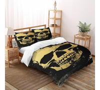 XIKMLSID 3 Piece Yellow Skull Print Duvet Cover Theme Bedding Terror Graphic Comforter Cover Bedding for Adult Men Women With 2 Pillowcases Double(200x200cm)