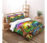 XIKMLSID Animal World Bedding 3D Wildlife Printed Duvet Cover 3 Pcs (1 Duvet Cover 2 Pillowcase) 100% Pure Cotton Boys And Girls No Comforter King（220x240cm）