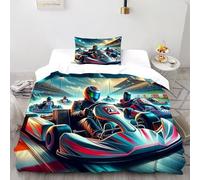 XIKMLSID Anime Karting Bedding 3D Cool Car Printed Duvet Cover European Style Hypoallergenic 2 Pcs (1 Duvet Cover 1 Pillowcase) for Adults No Comforter Single（135x200cm）