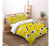 XIKMLSID Big Round Eye Bedding 3D Yellow Printed Duvet Cover 3 Pcs Hypoallergenic (1 Duvet Cover 2 Pillowcase) Pure Cotton,for Adults Super King（260x220cm）