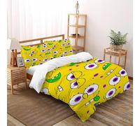 XIKMLSID Big Round Eye Bedding 3D Yellow Printed Duvet Cover 3 Pcs Hypoallergenic (1 Duvet Cover 2 Pillowcase) Pure Cotton,for Adults,Boys And Girls Double（200x200cm）