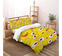 XIKMLSID Big Round Eye Bedding 3D Yellow Printed Duvet Cover Set European Style Hypoallergenic 3 Pcs Pure Cotton,for Adults,Boys And Girls With Pillowcase King（220x240cm）