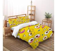 XIKMLSID Big Round Eye Bedding 3D Yellow Printed,Duvet Cover Set European Style,hypoallergenic 3 Pcs Pure Cotton,Boys And Girls With Pillowcase Double（200x200cm）