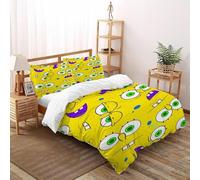 XIKMLSID Big Round Eye Bedding 3D Yellow Printed,Duvet Cover Set European Style,hypoallergenic 3 Pcs Pure Cotton,Boys And Girls With Pillowcase Double（200x200cm）