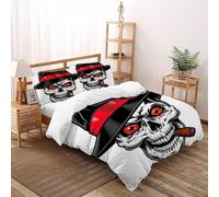 XIKMLSID Black Skull 3 Pcs Complete Bedding Set 3D Terror Design Floral Printed Duvet Cover with Fitted Sheet Pillowcases Soft And Comfortable 100% Pure Cotton King(220x240cm)