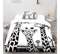 XIKMLSID Black White Giraffe Duvet Cover Set Soft Comforter Cover,Animal Theme Print Pattern 2 Piece Bedding Set with Pillowcase All Season Quilt Cover with Zipper for Kids Adults Single（135x200cm）