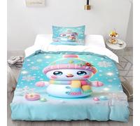 XIKMLSID Blue Snowman Bedding 3D Christmas Printed Duvet Cover 2 Pcs (1 Duvet Cover 1 Pillowcase) pure Cotton,for Adults Single（135x200cm）