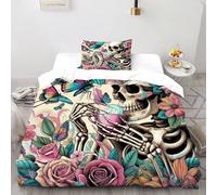 XIKMLSID Butterfly Skull Bedding 3D Terror Printed Duvet Cover European Style Hypoallergenic 2 Pcs (1 Duvet Cover 1 Pillowcase) for Adults Single(135x200cm)