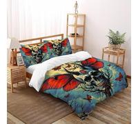 XIKMLSID Butterfly Skull Bedding 3D Terror Printed,Duvet Cover Set European Style,hypoallergenic 3 Pcs 100% Pure Cotton,Boys And Girls With Pillowcase King(220x240cm)