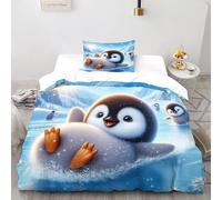 XIKMLSID Cartoon Penguin Bedding 3D Cute Animals Printed Duvet Cover 2 Pcs Hypoallergenic (1 Duvet Cover 1 Pillowcase) 100% Pure Cotton,for Adults,Boys And Girls,No Comforter Single（135x200cm）