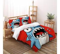 XIKMLSID Cartoon Shark 3 Pcs Complete Bedding Set 3D Animal Design Floral Printed Duvet Cover with Fitted Sheet Pillowcases Super King（260x220cm）