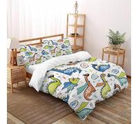 XIKMLSID Colorful Dinosaurs 3 Pcs Complete Bedding Set 3D Cute Animals Design Floral Printed Duvet Cover with Fitted Sheet Pillowcases Soft And Comfortable 100% Pure Cotton King(220x240cm)