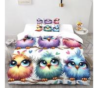XIKMLSID Colorful Little Bird Kids Girls Bedding Cute Animals Soft Zipper Childrens Full Bed 2 Piece Cover Duvet Quilt Covers And Pillowcases - Small Mildly Cosy Budget Bedclothes Single(135x200cm)