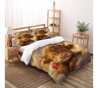 XIKMLSID Cow Cloud 3 Pcs Complete Bedding Set 3D Cute Animals Design Floral Printed Duvet Cover with Fitted Sheet Pillowcases Soft And Comfortable Double（200x200cm）