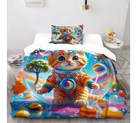 XIKMLSID Cute AnimalsDuvet Cover Soft Breathable Microfibre Quilt Cover with 1 Pillowcase Ginger Cat Print Pattern 2 Pcs Bedding Set with Zipper Single(135x200cm)