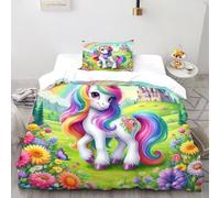 XIKMLSID Cute AnimalsDuvet Cover Soft Breathable Microfibre Quilt Cover with 1 Pillowcase Rainbow Unicorn Print Pattern 2 Pcs Bedding Set with Zipper Single（135x200cm）