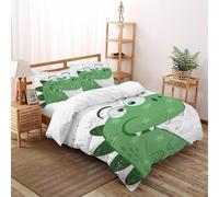 XIKMLSID Cute AnimalsDuvet Cover Soft Breathable Microfibre Quilt Cover with 2 Pillowcase Green Dinosaur Print Pattern 3 Pcs Bedding Set with Zipper Double（200x200cm）