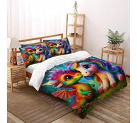 XIKMLSID Dragon Unicorn 3 Pcs Complete Bedding Set 3D Wildlife Design Floral Printed Duvet Cover with Fitted Sheet Pillowcases Soft And Comfortable Pure Cotton Double（200x200cm）