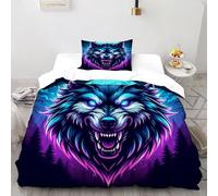 XIKMLSID Fierce Wolf Bedding 3D Wildlife Printed Duvet Cover Set European Style Hypoallergenic 2 Pcs 100% Pure Cotton,for Adults With Pillowcase Single(135x200cm)