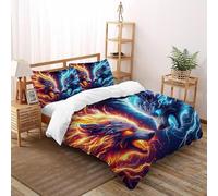 XIKMLSID Flame Dragon 3 Pcs Down Duvet Cover Animal 3D Printing Themed Children's Soft Down Duvet Cover Double（200x200cm）