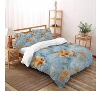 XIKMLSID Foxes Ice Crystals 3 Pcs Complete Bedding Set 3D Wildlife Design Floral Printed Duvet Cover with Fitted Sheet Pillowcases King（220x240cm）