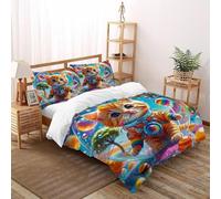 XIKMLSID Ginger Cat Duvet Cover Set Kids Boys Girls Cute Animals Bedding Set, Ultra Soft Reversible 3 Piece Quilt Covers with 2 Pillowcases