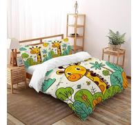 XIKMLSID Giraffe Bedding 3D Cute Animals Printed Duvet Cover European Style Hypoallergenic 3 Pcs (1 Duvet Cover 2 Pillowcase) for Adults Double（200x200cm）