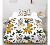 XIKMLSID Giraffes Rabbits Duvet Cover Set Kids Boys Girls Cute Animals Bedding Set, Ultra Soft Reversible 2 Piece Quilt Covers with 1 Pillowcases Single(135x200cm)