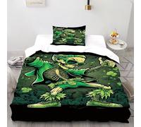 XIKMLSID Green Skull 2 Pcs Complete Bedding Set 3D Terror Design Floral Printed Duvet Cover with Fitted Sheet Pillowcases Soft And Comfortable 100% Pure Cotton Single(135x200cm)