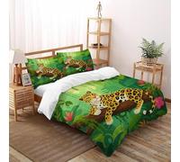 XIKMLSID Leopard Jungle Bedding 3D Wildlife Printed Duvet Cover 3 Pcs (1 Duvet Cover 2 Pillowcase) pure Cotton Boys And Girls No Comforter King（220x240cm）