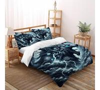 XIKMLSID Lightning Wolf Bedding 3D Wildlife Printed Microfiber Duvet Cover European Style 3 Pcs Pure Cotton,Comfortable And Soft,for Adults With Pillowcase King(220x240cm)