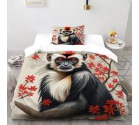 XIKMLSID Monkey Red Leaves Duvet Cover Set Soft Comforter Cover,wildlife Print Pattern 2 Piece Bedding Set with Pillowcase All Season Decor,Quilt Cover with Zipper for Kids Adult Single（135x200cm）