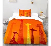 XIKMLSID Orange Giraffe Bedding 3D Wildlife Printed Duvet Cover 2 Pcs (1 Duvet Cover 1 Pillowcase) pure Cotton Boys And Girls Single（135x200cm）
