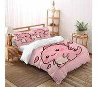 XIKMLSID Pink Dinosaur Bedding 3D Cute Animals Printed Duvet Cover Set European Style Hypoallergenic 3 Pcs 100% Pure Cotton,for Adults With Pillowcase Super King(260x220cm)