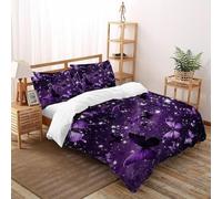 XIKMLSID Purple Butterfly 3 Pcs Complete Bedding Set 3D Animal Design Floral Printed Duvet Cover with Fitted Sheet Pillowcases Soft And Comfortable Double（200x200cm）
