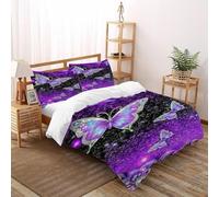 XIKMLSID Purple Butterfly 3 Pcs Quilt Cover Aestheticsm 3D Printed Design Boys Theme Microfiber with Sheet Pillowcases Double（200x200cm）