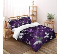 XIKMLSID Purple Butterfly Bedding 3D Animal Printed Duvet Cover 3 Pcs (1 Duvet Cover 2 Pillowcase) pure Cotton,for Adults Double（200x200cm）