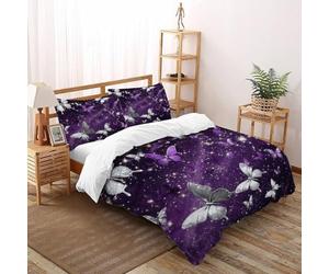 XIKMLSID Purple Butterfly Bedding 3D Animal Printed Duvet Cover 3 Pcs (1 Duvet Cover 2 Pillowcase) pure Cotton,for Adults Double（200x200cm）