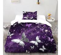 XIKMLSID Purple Butterfly Duvet Cover Set Soft Lightweight 2 Piece Bedding Set with 1 Pillowcase,Animal Theme Print Pattern Kids Boys Girls Teens Men Quilt Cover with Zipper Single（135x200cm）