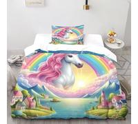 XIKMLSID Rainbow Unicorn Bedding 3D Cute Animals Printed Duvet Cover 2 Pcs (1 Duvet Cover 1 Pillowcase) for Adults,Boys And Girls,No Comforter Single（135x200cm）