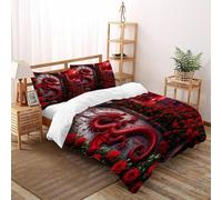 XIKMLSID Rose Dragon Bedding 3D Animal Printed Duvet Cover European Style 3 Pcs 100% Pure Cotton,Comfortable And Soft,Boys And Girls With Pillowcase Double(200x200cm)