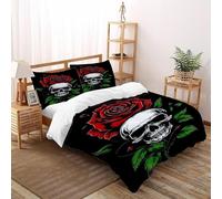 XIKMLSID Rose Skull Bedding 3D Terror Printed Duvet Cover 3 Pcs (1 Duvet Cover 2 Pillowcase) 100% Pure Cotton,for Adults Double(200x200cm)