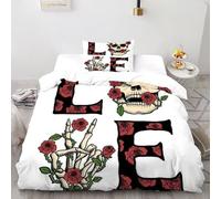XIKMLSID Rose Skull Duvet Cover Set Kids Boys Girls Terror Bedding Set, Ultra Soft Reversible 2 Piece Quilt Covers with 1 Pillowcases Single(135x200cm)