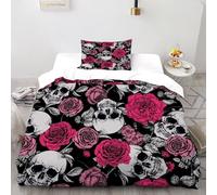 XIKMLSID Rose Skull Duvet Cover Set Soft Comforter Cover,terror, 2 Piece Bedding Set with Pillowcase All Season Quilt Cover with Zipper for Kids Adults,Single(135x200cm)