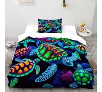 XIKMLSID Sea Turtle Bedding 3D Animal Printed Duvet Cover 2 Pcs (1 Duvet Cover 1 Pillowcase) 100% Pure Cotton,for Adults No Comforter Single（135x200cm）